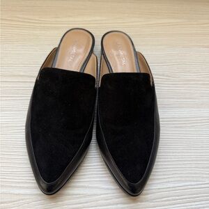 Black Pointed Suede Backless Mule - Women's Clog